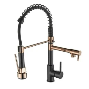 High Quality Deck Mounted Brass Black Rose Gold Pull Down Kitchen Sink Faucet