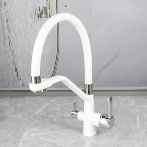 Unik Pull Out White Sink Flexible Pull Out Spray Water Purifier Set Swan Bath Kitchen Faucet