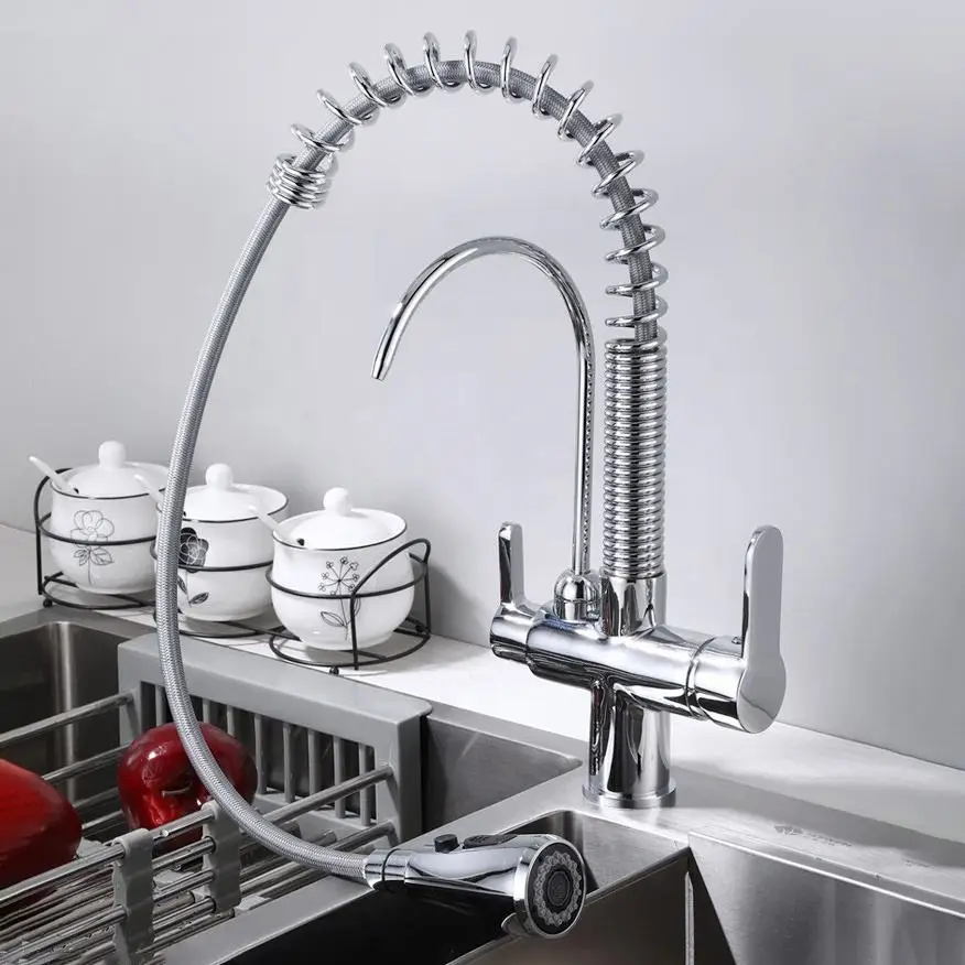 Modern Filter Kitchen Sink Faucet Spring Brass Rotating Folding Kitchen Faucet - Image 4