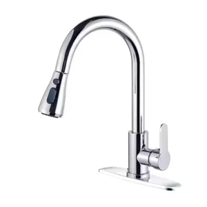 Modern Stainless Steel Kitchen Faucet Single Handle Pull Out Hot and Cold Water Valve Ceramic Core Single Hole Mounting Faucet