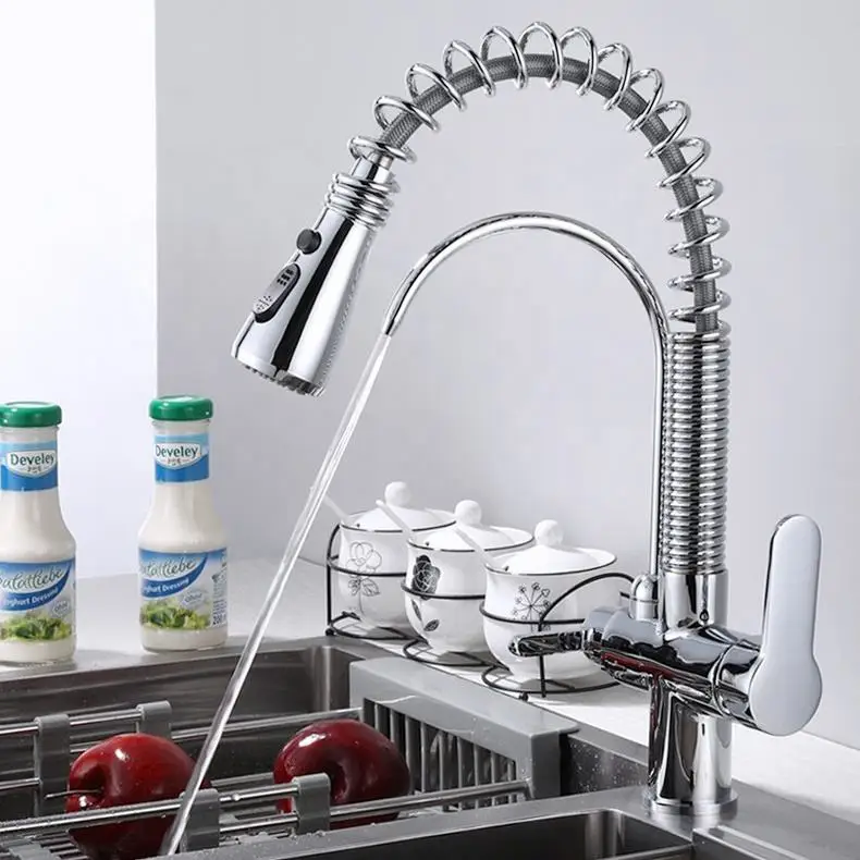 Modern Filter Kitchen Sink Faucet Spring Brass Rotating Folding Kitchen Faucet - Image 3