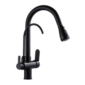 Double Handle Black Water Filter Function 3 Way Pull Out Kitchen Faucets