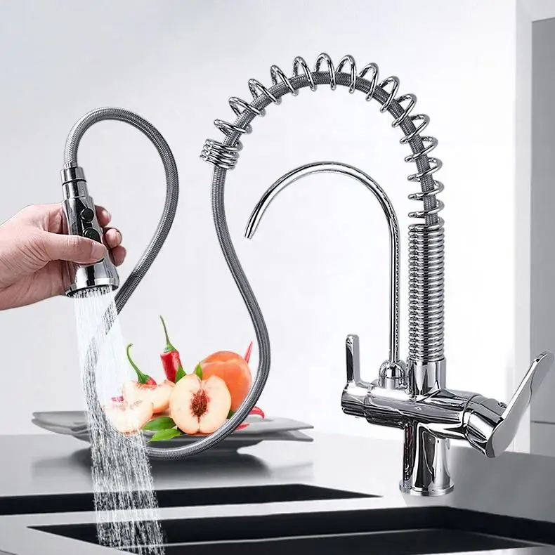 Modern Filter Kitchen Sink Faucet Spring Brass Rotating Folding Kitchen Faucet - Image 2