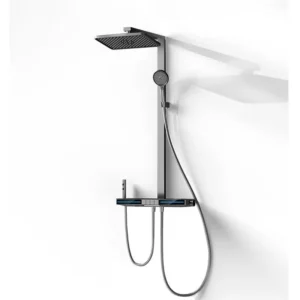 Modern luxury single-handle brass ceramic thermostatic wall-mounted shower faucet with slider, rain showerhead, gentle massage, black finish