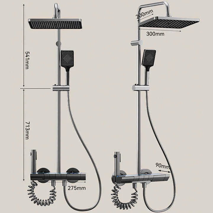 Digital Display Chrome Single-Handle Shower Valve with Handheld Spray, Massage Rain Square Shower Head for Bathroom - Image 2