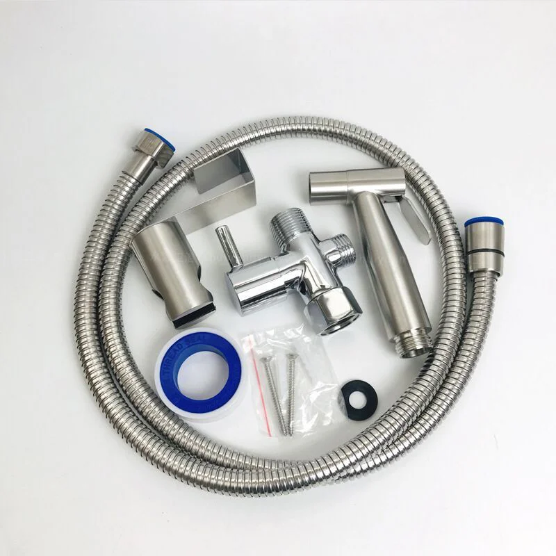 可调水压不锈钢高品质全手持马桶坐浴盆喷雾器套装,带淋浴软管和支架 - Image 6