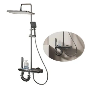 Digital display chrome-plated single-handle shower valve with spray gun, massage soft rain square shower head, piano key design bathtub