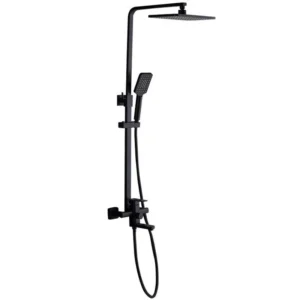 Single-handle thermostatic faucet, brass square showerhead, wall-mounted slide bar, portable hot and cold showerhead, massage ceramic nozzle, stainless steel shower set