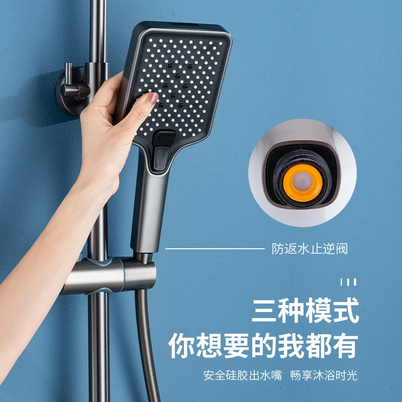 双手柄黄铜雨淋花洒龙头滑杆软管枪灰色镀铬抛光陶瓷阀多功能加压计量式 - Image 4