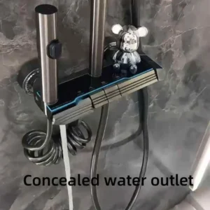 优质抛光黑枪灰色钢琴键豪华淋浴套装数字显示LED雨淋按摩淋浴龙头滑杆陶瓷