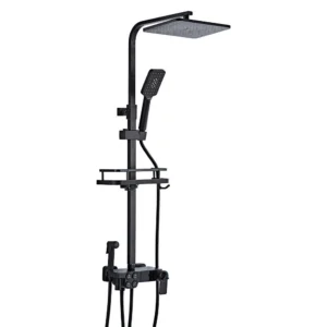 Stainless steel ceramic valve core, constant temperature, digital display, black square metering rain shower set for hotel use