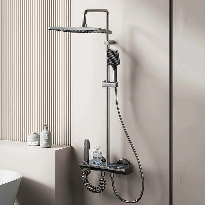 Digital Display Chrome Single-Handle Shower Valve with Handheld Spray, Massage Rain Square Shower Head for Bathroom - Image 5