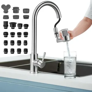 720 °   旋转式水龙头滤水器 22 个适配器，适用于浴室、厨房、房车，碳净化器可去除 99% 氯气，容量可达 528 加仑